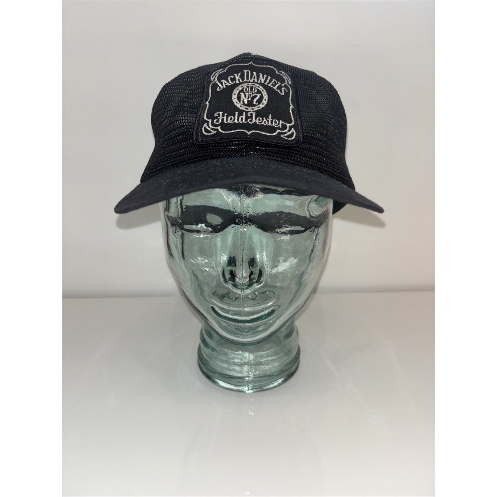 VTG Jack Daniels Cap Black Silver Field Tester Hat Retro Relic SnapBack 70s dad